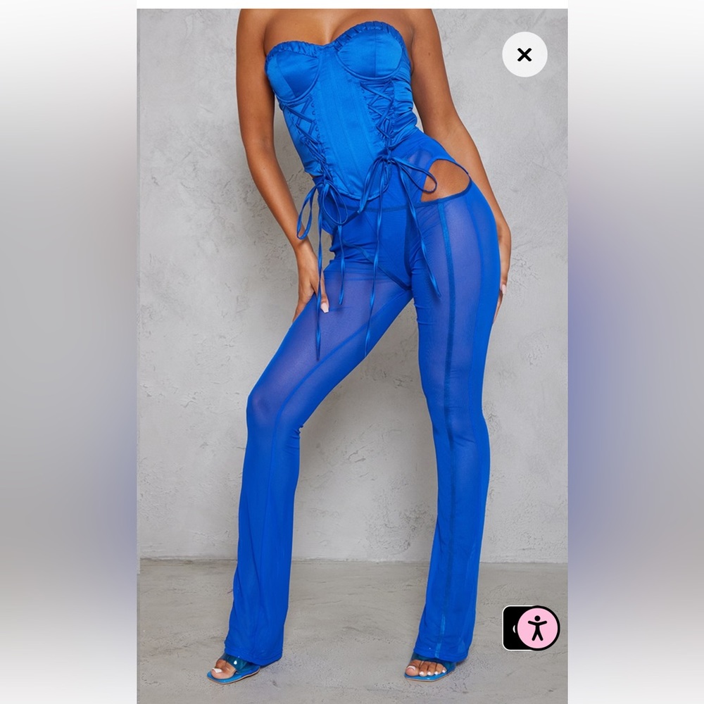 NWT PrettyLittleThing Mesh Cut-Out Flare Pants